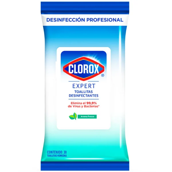 CLOROX - EXPERT TOALLITAS DESINFECTANTES. DESINFECCION PROFESIONAL EN UN SOLO PASO, DENTRO Y FUERA DE TU HOGAR. ELIMINA EL 99.9% DE VIRUS Y BACTERIAS. TUBO DE 35 TOALLITAS