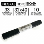 Bolsas de Basura Negras 32x40 Biodegradable Rollo de 10